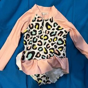 Pastel pink multicolor leopard rashguard/ leotard